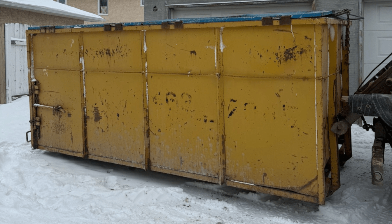 Equi-Waste Orange Dumpster Bin Placed in Residential Street